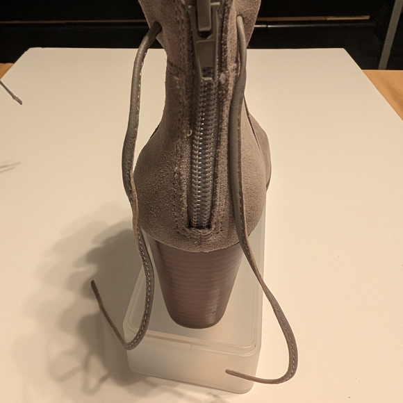 Crown & Ivy Morcella Ruffle Ankle Boots - Light Gray Suede - Picture 4 of 12